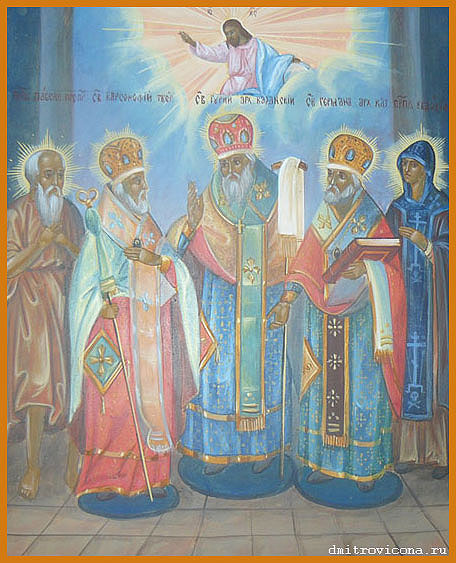 семейная икона преподобный Павел Препростый,епископ Варсонофий,архиепископы Герман и Гурий,преподобная Ефросиния